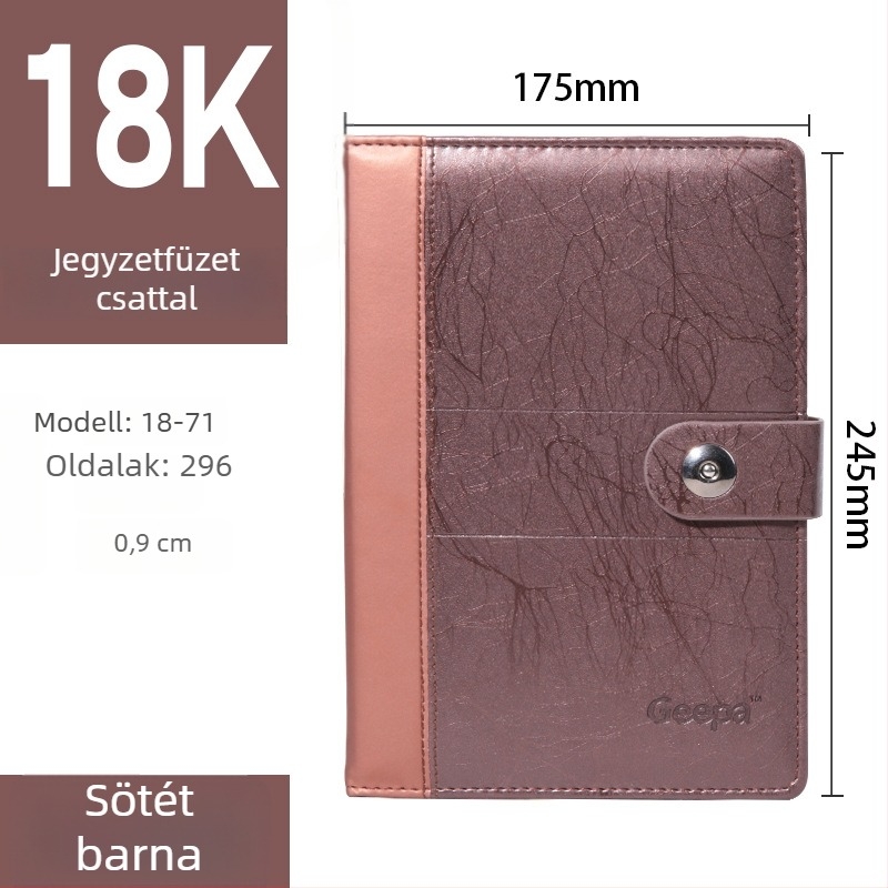 Vállalati vastag notesz aranyfóliás logóval, műbőr borító, 296 oldal, krémszínű papír 80 g/m², A5 és B5 méretek, varrott kötés, irodai írószerszám készlet díszdobozban