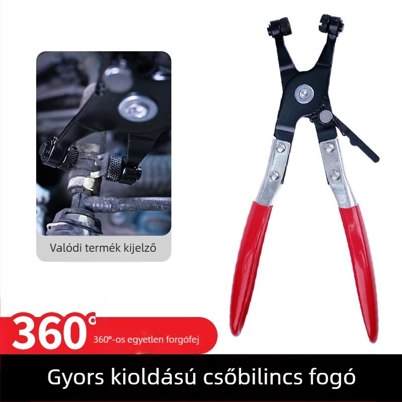 Autókarbantartási vízcső bilincsfogó, egyenes torokkal, hajlítható szalagcsíptető és huzalos bilincsfogó