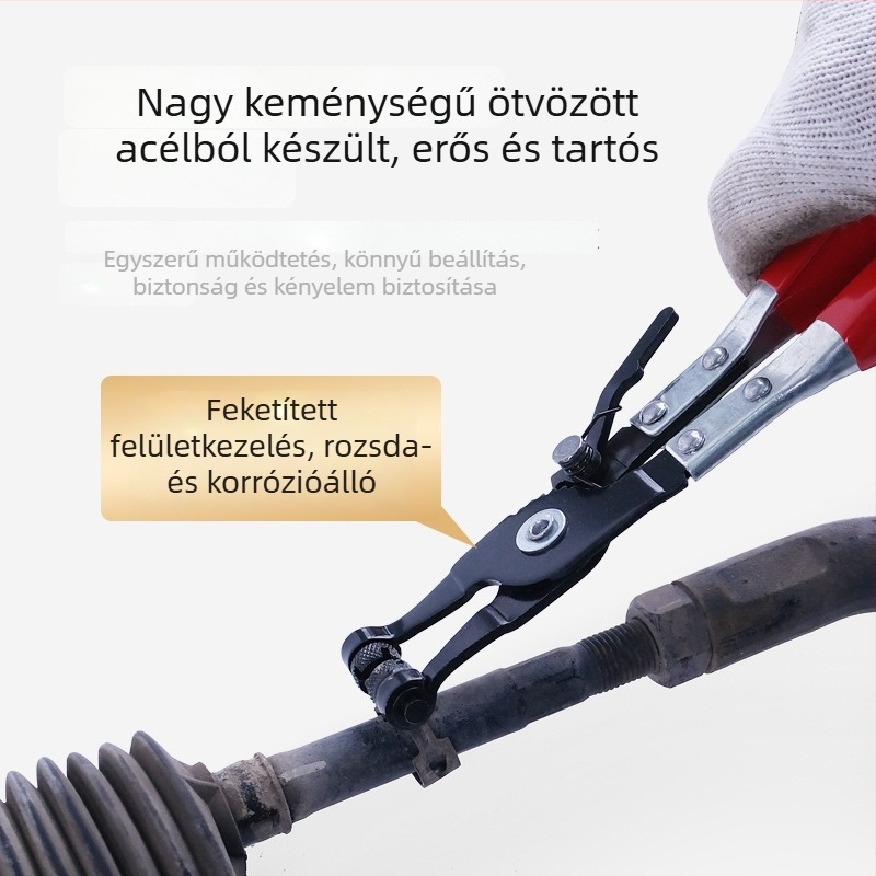 Autókarbantartási vízcső bilincsfogó, egyenes torokkal, hajlítható szalagcsíptető és huzalos bilincsfogó