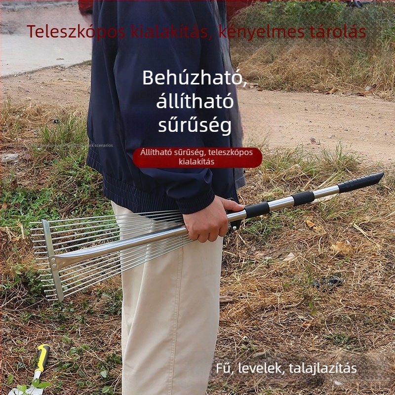 Teleszkópos vasgereblye – többfunkciós mezőgazdasági eszköz levelekre és fűre, kinyújtható