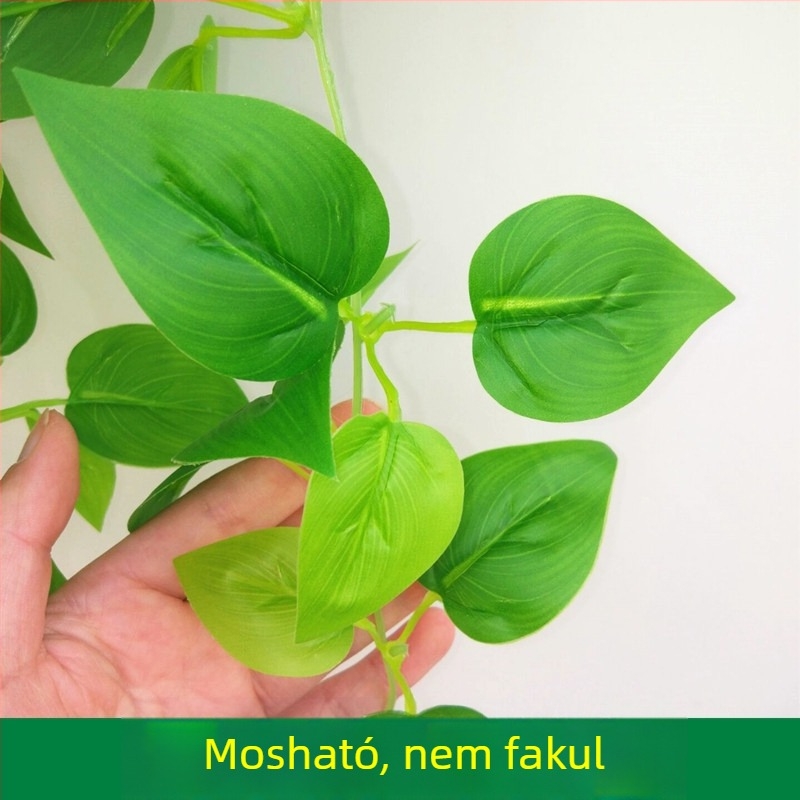 Mesterséges zöld növény falidekor – mű levelekkel és indákkal