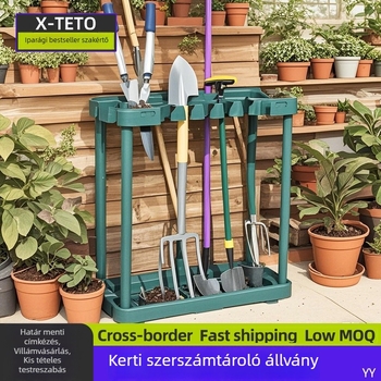 Kerti szerszámok tárolóállványa: ásó, metszőolló, mop-tartó és egyéb szerszámok rendezője