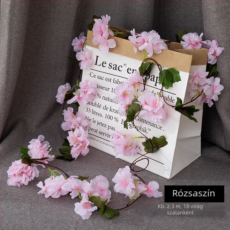 Baishun Sakura rattan növény selyem virágokkal, esküvői és otthoni dekorációhoz, 2,3 m