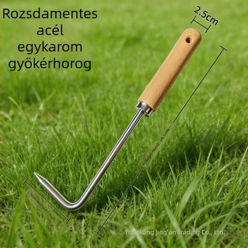 Rozsdamentes acélból készített kis kerti gereblye, kétfogú, a talaj fellazításához – kézi eszköz kültéri kertészkedéshez és cserepes növényekhez