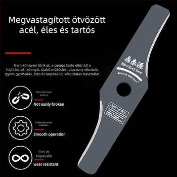 Benzines fűnyíró penge, vastag görbe él, mangán acél, kőálló