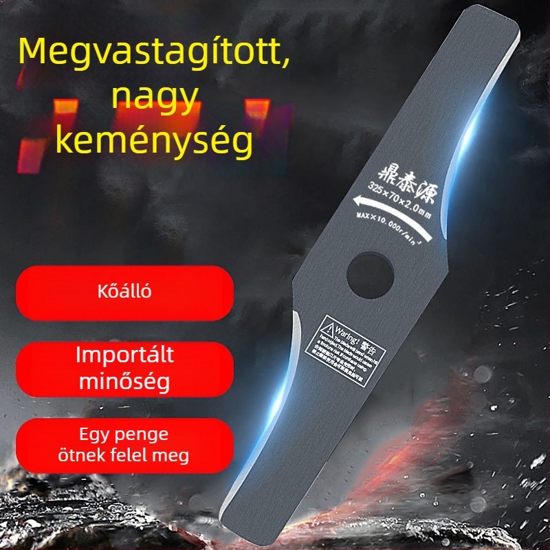 Benzines fűnyíró penge, vastag görbe él, mangán acél, kőálló