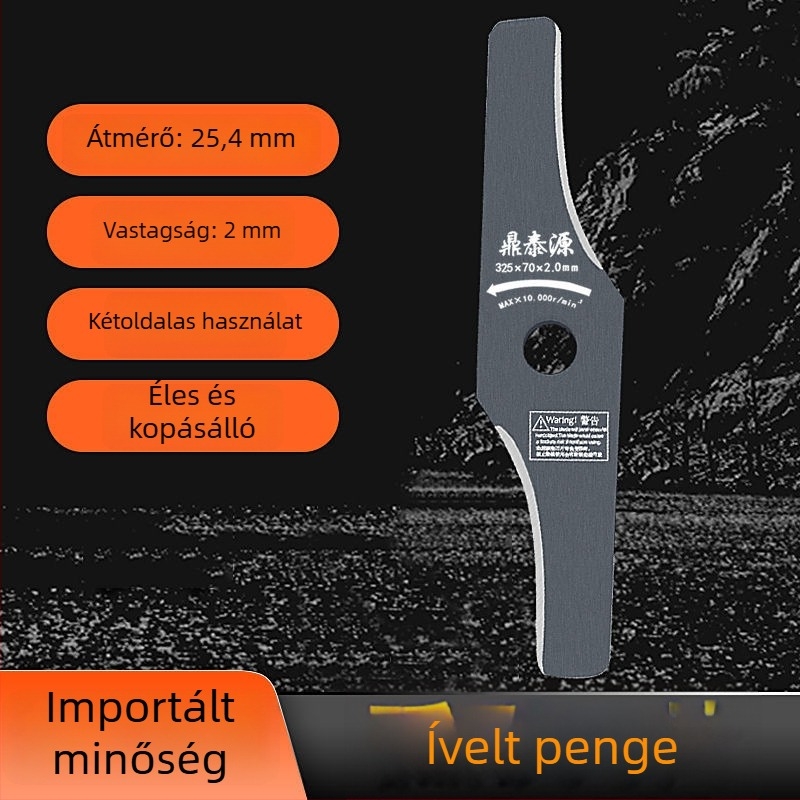Benzines fűnyíró penge, vastag görbe él, mangán acél, kőálló