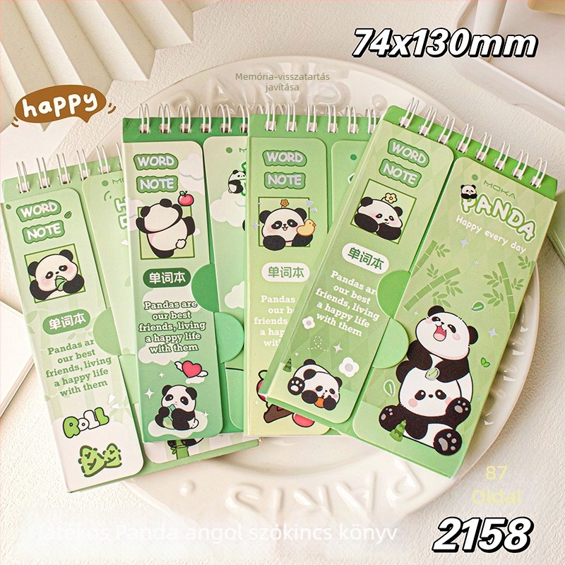 Képregényes, aranyos panda angol szókincs notesz — hordozható zsebfüzet diákoknak