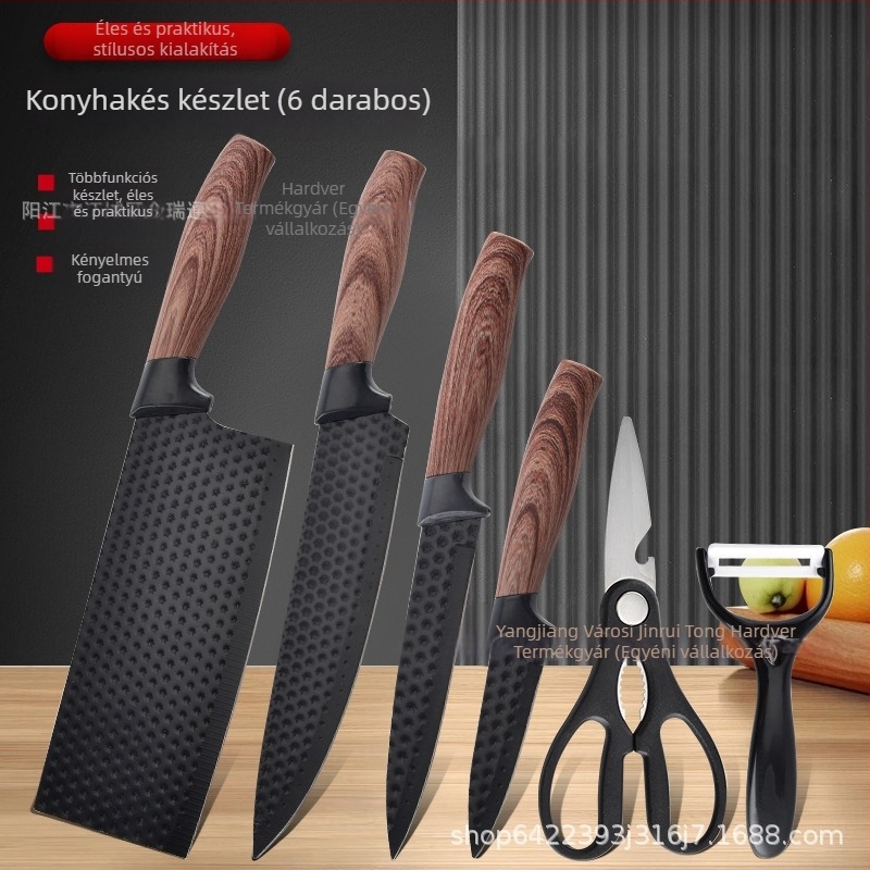 Hat darabos rozsdamentes acél konyhai késkészlet, szakácskés, egyszerű modern dizájn, fedett nyél