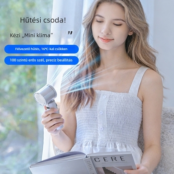 Termoelektros hűtésű kézi ventilátor, 100 fokozat, összecsukható, digitális kijelző, hordozható asztali mini hűtő