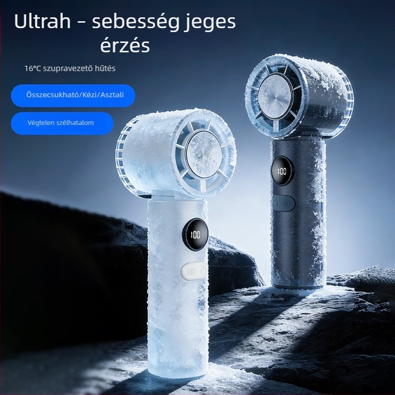 Termoelektros hűtésű kézi ventilátor, 100 fokozat, összecsukható, digitális kijelző, hordozható asztali mini hűtő