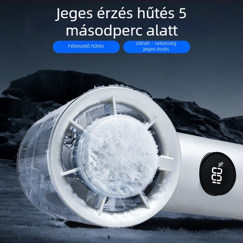 Termoelektros hűtésű kézi ventilátor, 100 fokozat, összecsukható, digitális kijelző, hordozható asztali mini hűtő