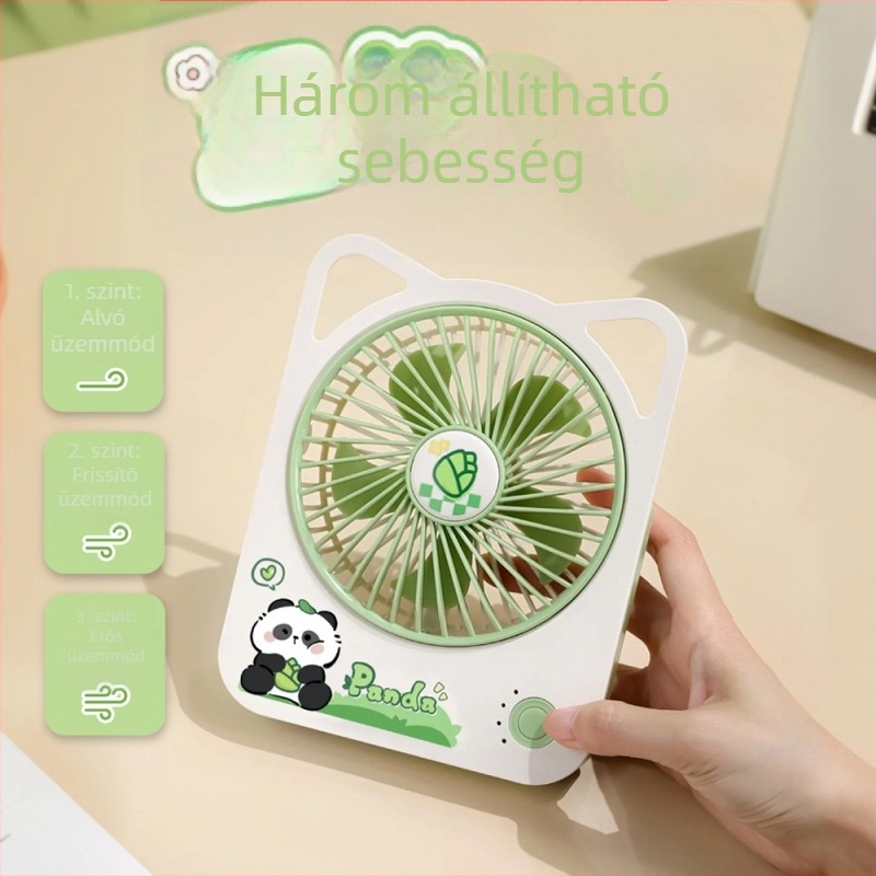 Ultra vékony asztali ventilátor gravírozható logóval, hordozható USB ventilátor beépített akkumulátorral, rajzfilmszerű stílus