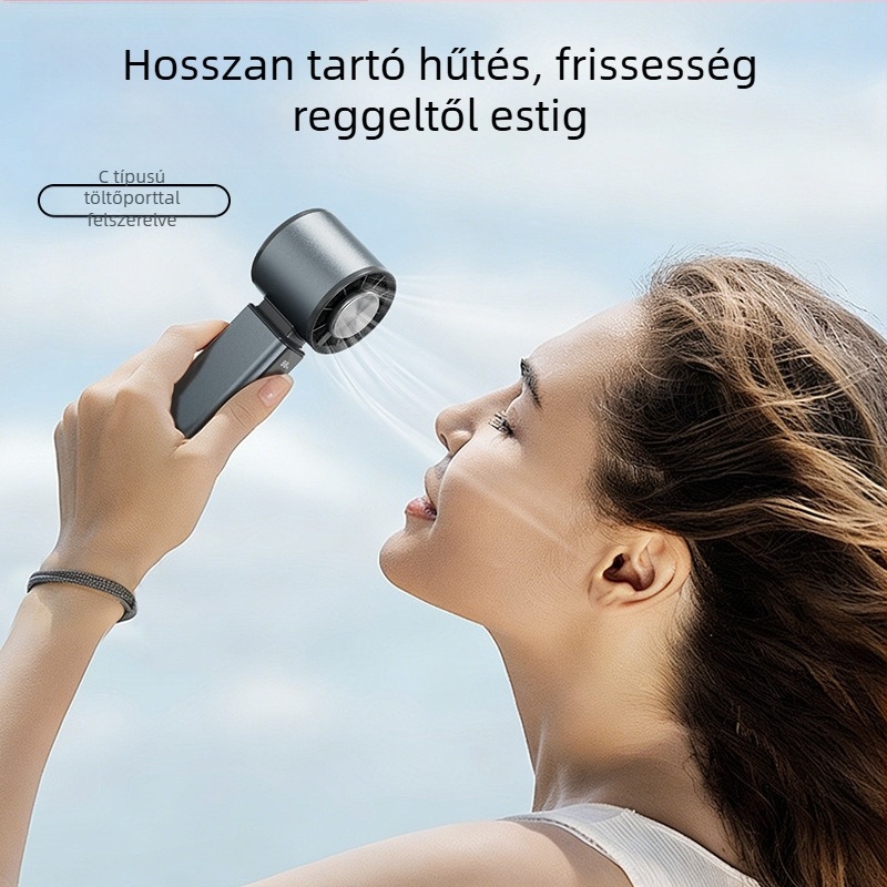 Hordozható kézi- és asztali ventilátor beépített akkumulátorral, USB töltéssel, alumínium-ötvözet ház, félvezető hűtés, 100 sebesség digitális kijelzővel