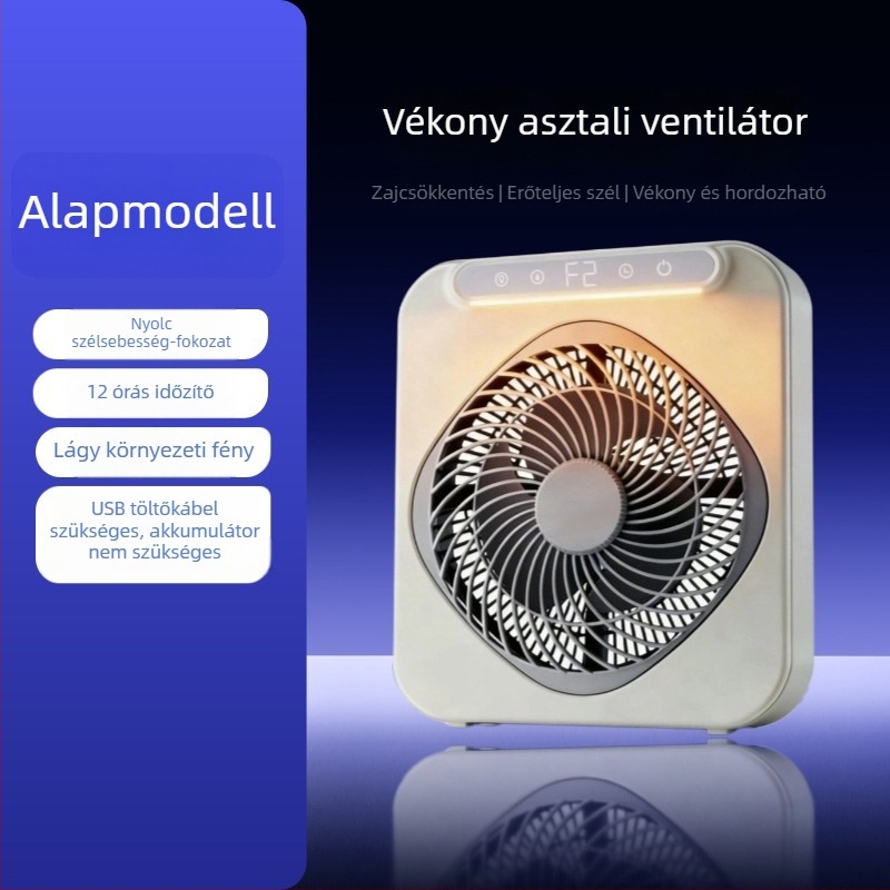 USB újratölthető asztali ventilátor, kompakt dizájn egyetemi kollégiumhoz és irodához, 3 lapát, BLDC motor, beépített akkumulátor, USB töltés, csendes működés