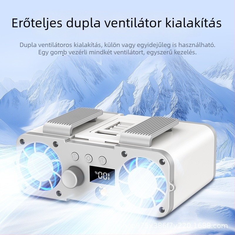 Derékhoz rögzíthető kültéri ventilátor – kompakt hordozható mini légkondicionáló kettős fúvócsővel