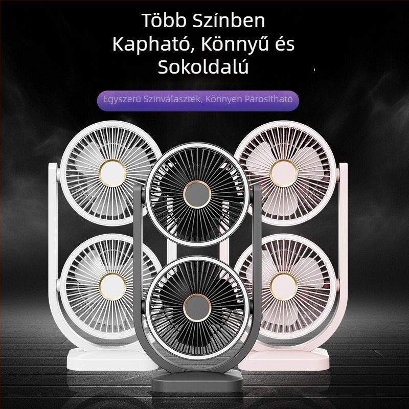 Új asztali ventilátor kettős lapátos, USB, hordozható, kétirányú légáramlás – iroda és kollégium számára
