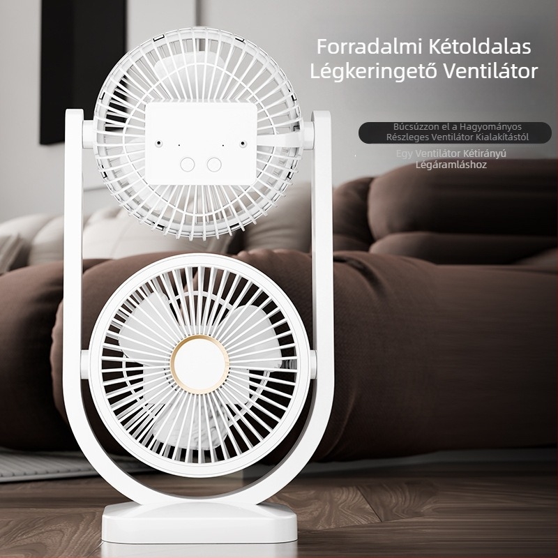Új asztali ventilátor kettős lapátos, USB, hordozható, kétirányú légáramlás – iroda és kollégium számára