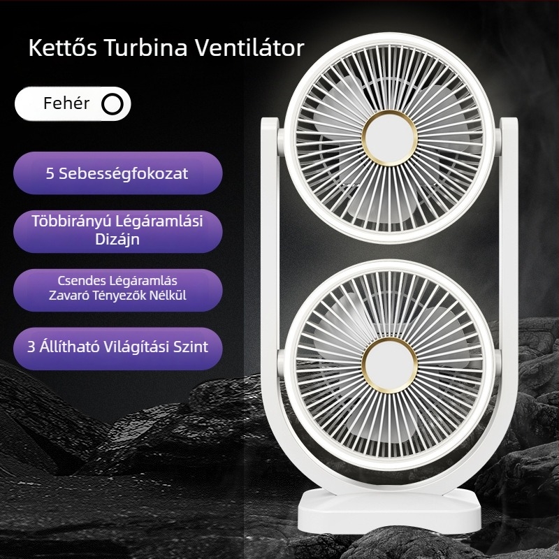 Új asztali ventilátor kettős lapátos, USB, hordozható, kétirányú légáramlás – iroda és kollégium számára