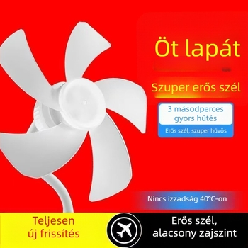 2025-ös új ötlapátos asztali ventilátor, energiatakarékos, csendes, 360°-ban állítható