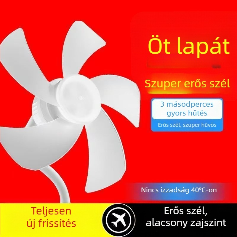 2025-ös új ötlapátos asztali ventilátor, energiatakarékos, csendes, 360°-ban állítható