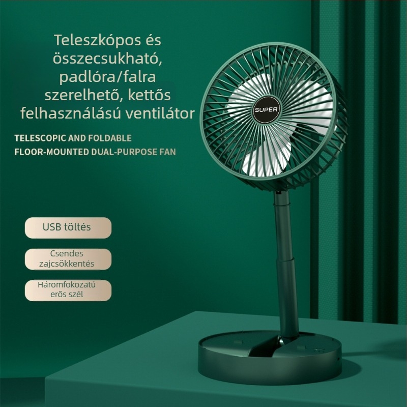 Asztali hajtogatható teleszkópos ventilátor USB töltéssel – otthonra, irodába és kültérre
