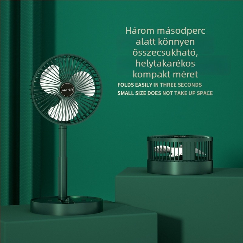 Asztali hajtogatható teleszkópos ventilátor USB töltéssel – otthonra, irodába és kültérre