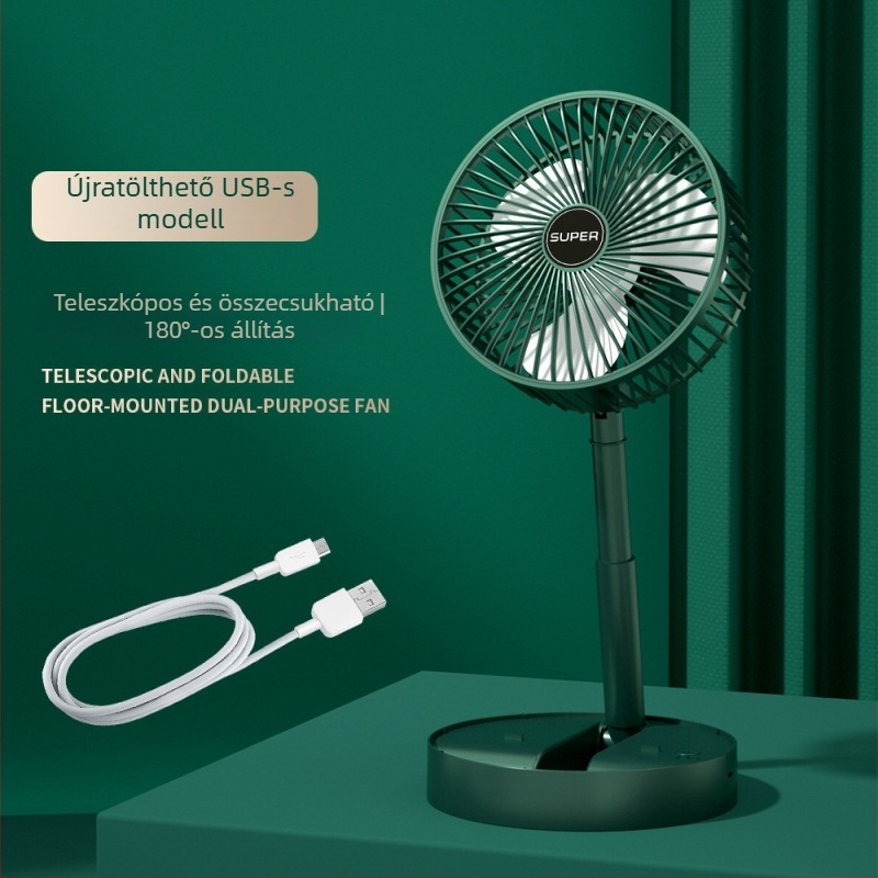 Asztali hajtogatható teleszkópos ventilátor USB töltéssel – otthonra, irodába és kültérre