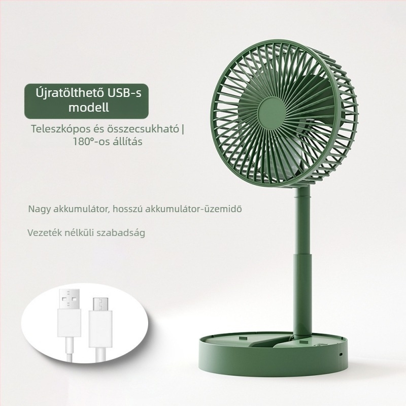 Asztali hajtogatható teleszkópos ventilátor USB töltéssel – otthonra, irodába és kültérre
