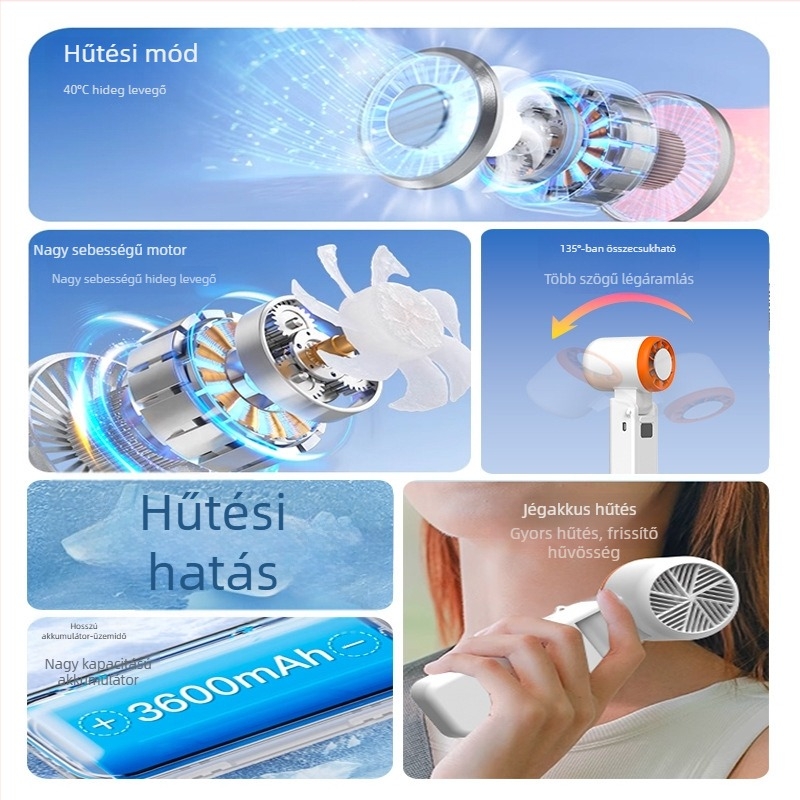 2025 gyorshűtéses kézi ventilátor, hajtogatható, kültéri használatra, 100 fokozatban állítható