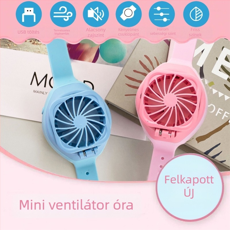 Új óraszíjas csuklóventilátor, USB töltés, kültéri használatra, gyerekjáték
