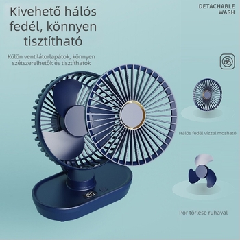 Mini USB-asztali ventilátor oszcilláló fejjel, hordozható diák szobába, 3 lapát, beépített akkumulátor 2000–4000mAh, USB töltés, 5 sebesség, brushless motor