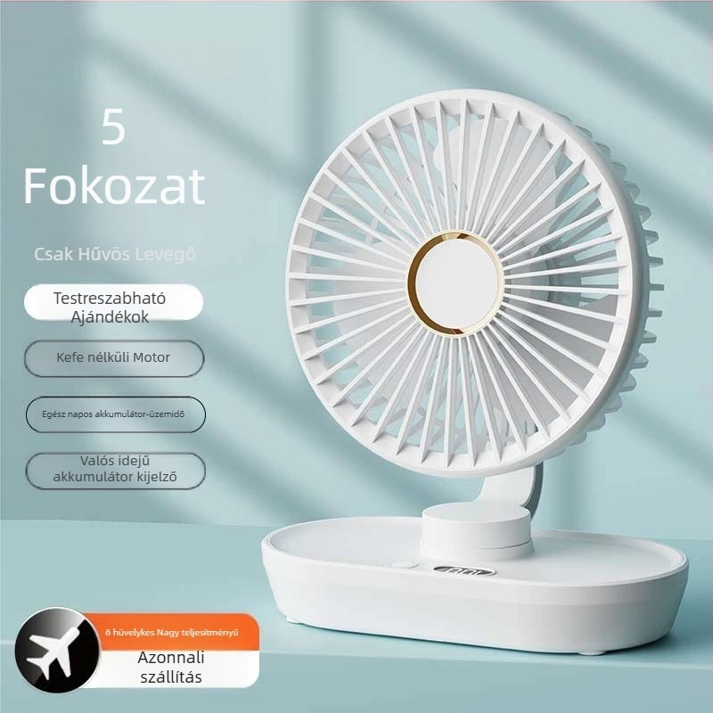 Mini USB-asztali ventilátor oszcilláló fejjel, hordozható diák szobába, 3 lapát, beépített akkumulátor 2000–4000mAh, USB töltés, 5 sebesség, brushless motor