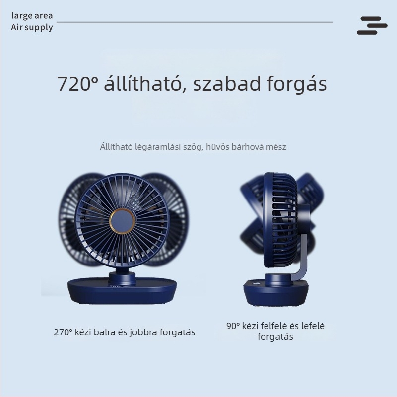 Mini USB-asztali ventilátor oszcilláló fejjel, hordozható diák szobába, 3 lapát, beépített akkumulátor 2000–4000mAh, USB töltés, 5 sebesség, brushless motor