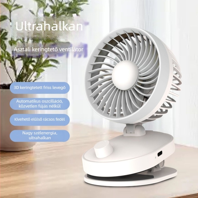 Kis hordozható asztali ventilátor oszcilláló fejjel, aromadifúzorral, USB tápegységgel, falra szerelhető