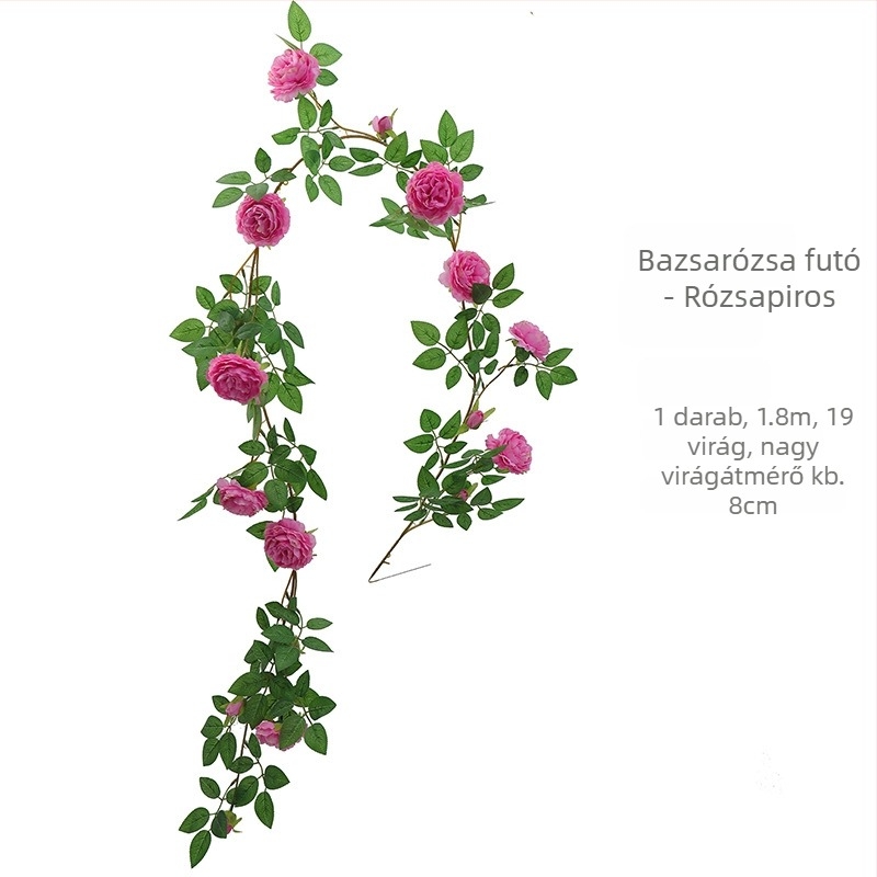 Mesterséges virágszőlő peóniával és rózsával, csokor, 100-200 cm, beltéri dekoráció