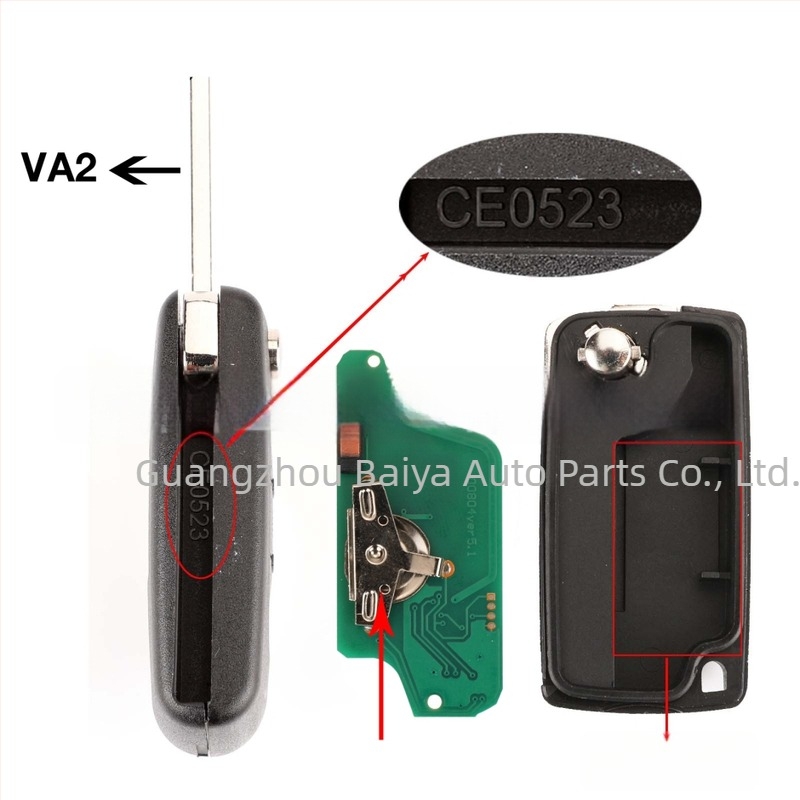 ID46 chip Peugeot Citroën kulcs 3 gombos, 433 MHz