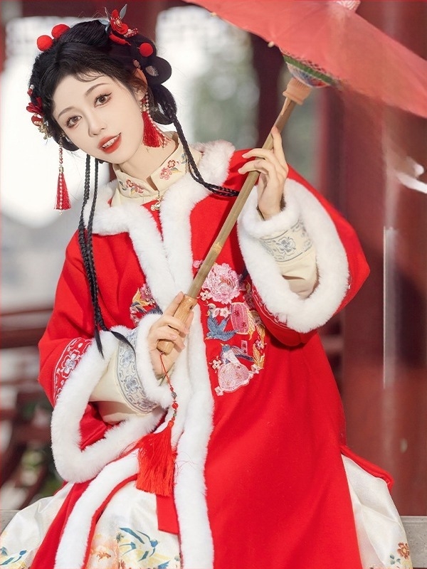 Női Hanfu Moonlit Evening, ősi jelmez télre az újév alkalmára, vastag és meleg előadásra