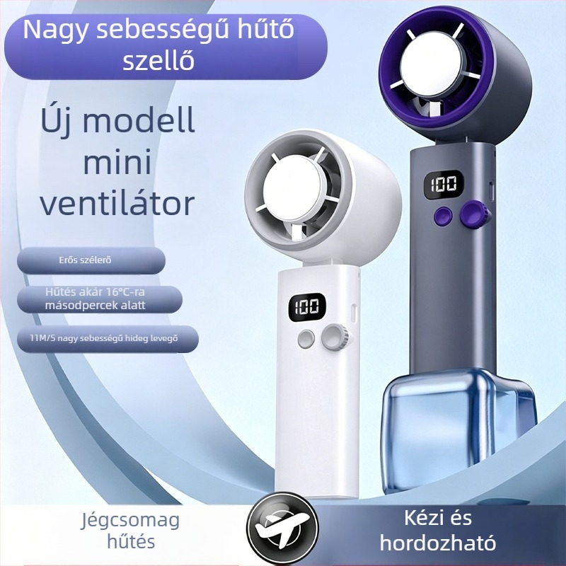 Kézi USB-s újratölthető ventilátor, nagy sebességű turbina, 100 fokozat, hűtő légáram