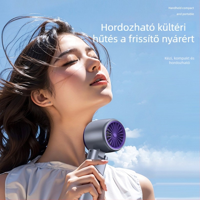 Kézi USB-s újratölthető ventilátor, nagy sebességű turbina, 100 fokozat, hűtő légáram