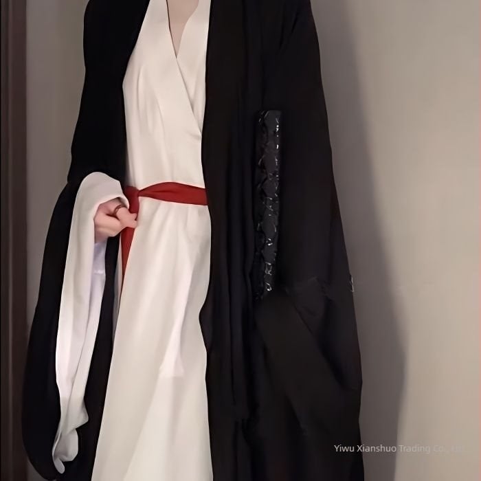 Női Hanfu hosszú ujjú szett kereszt-nyakkal, egyenes szegéllyel, Wei Jin dinasztia stílusú ősi kostüm