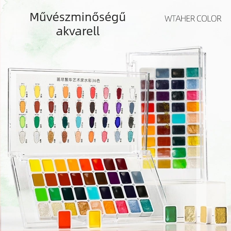 36 színű akvarell körömdíszítő festékek, gyöngyházfényű felülettel és gradient hatással