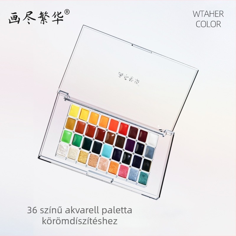 36 színű akvarell körömdíszítő festékek, gyöngyházfényű felülettel és gradient hatással