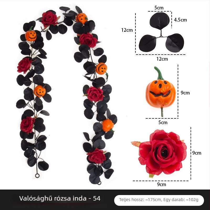 Fekete mesterséges rózsa kompozíció ratán szárakkal otthoni dekorációhoz, Halloween és aratóünnep