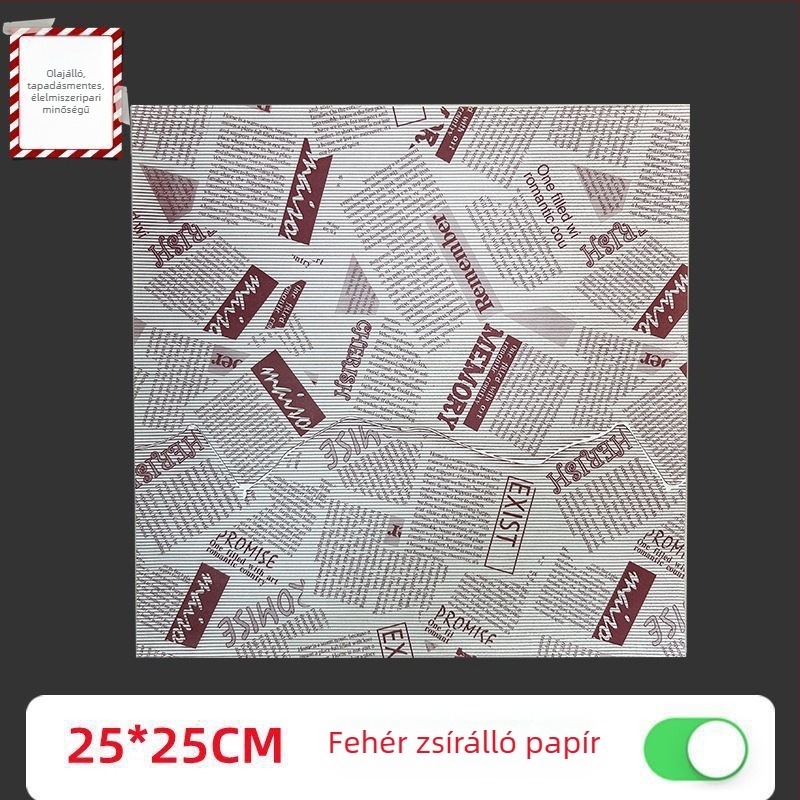 Élelmiszer-minőségű zsírtaszító sütő- és csomagolópapír szendvicsekhez és burgerekhez