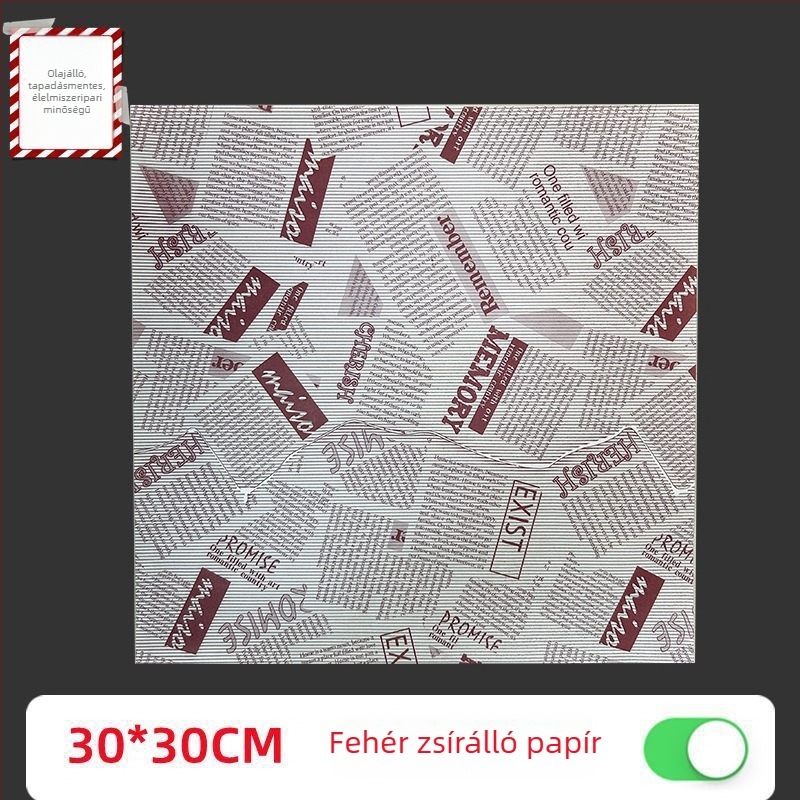 Élelmiszer-minőségű zsírtaszító sütő- és csomagolópapír szendvicsekhez és burgerekhez