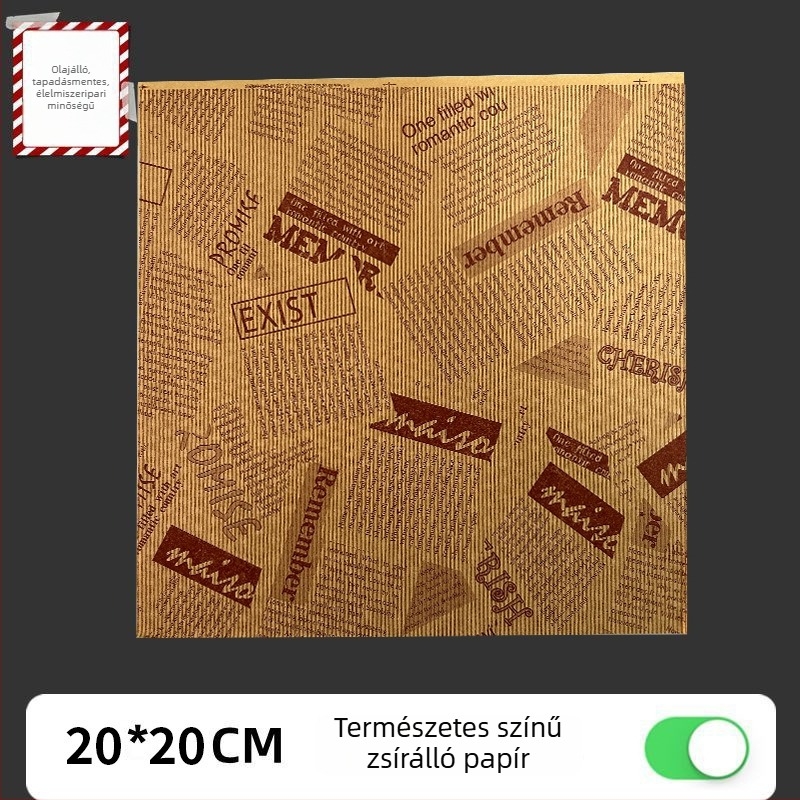 Élelmiszer-minőségű zsírtaszító sütő- és csomagolópapír szendvicsekhez és burgerekhez