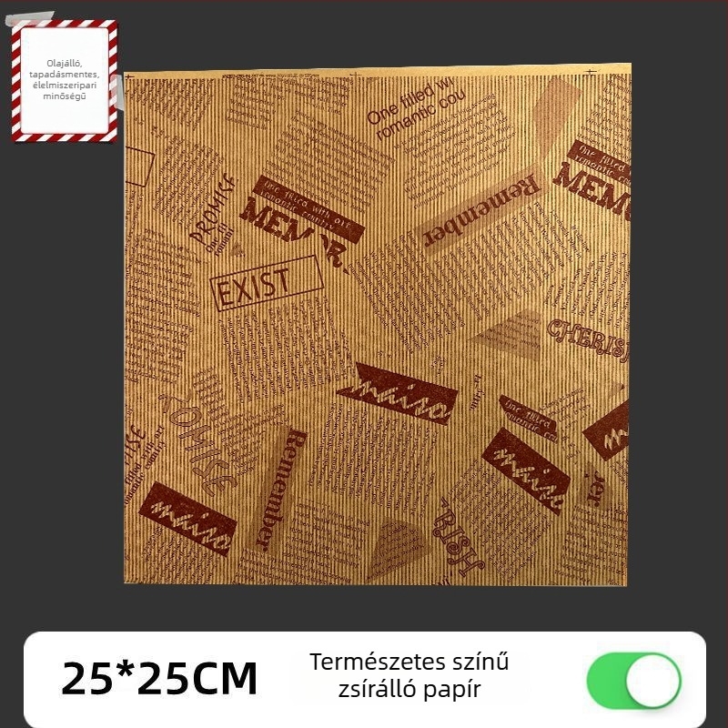 Élelmiszer-minőségű zsírtaszító sütő- és csomagolópapír szendvicsekhez és burgerekhez