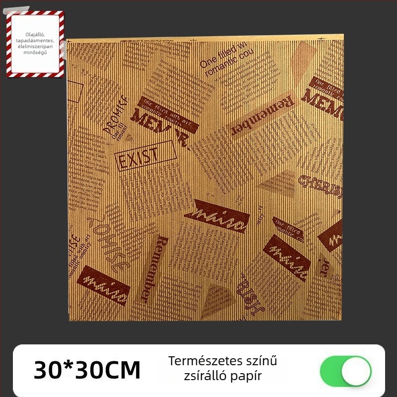 Élelmiszer-minőségű zsírtaszító sütő- és csomagolópapír szendvicsekhez és burgerekhez
