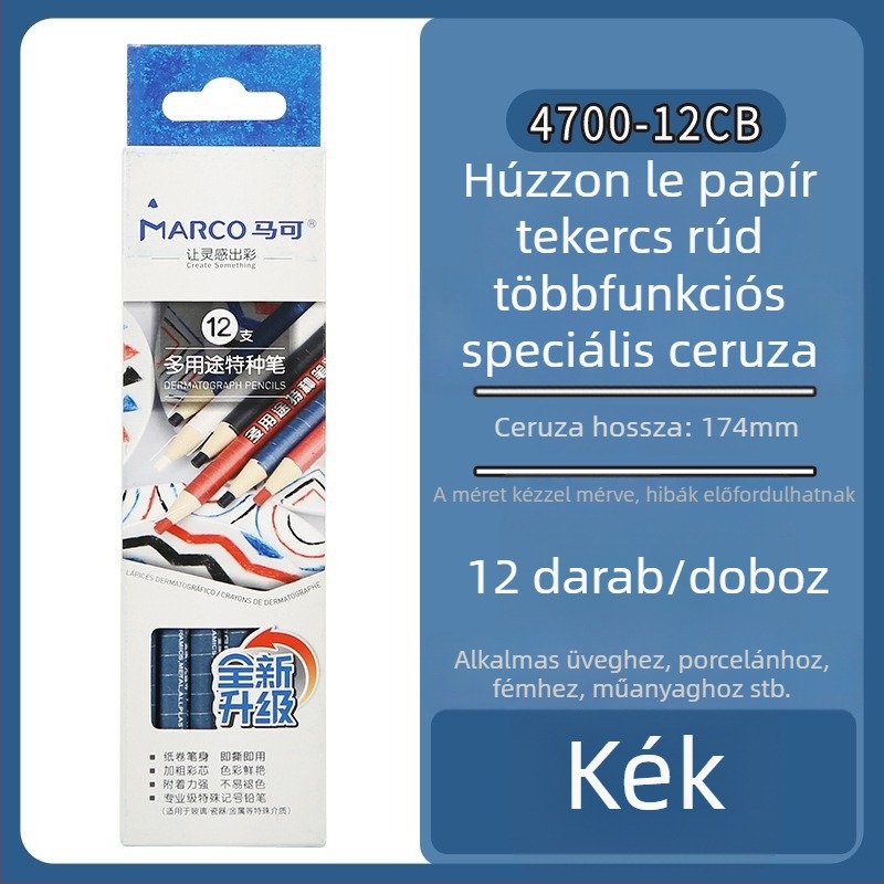 Marco 4700 Többfunkciós különleges ceruza papírtekercsen, írás bőrre, ruházatra, üvegre és csempére; fekete-fehér, piros-kék ceruza